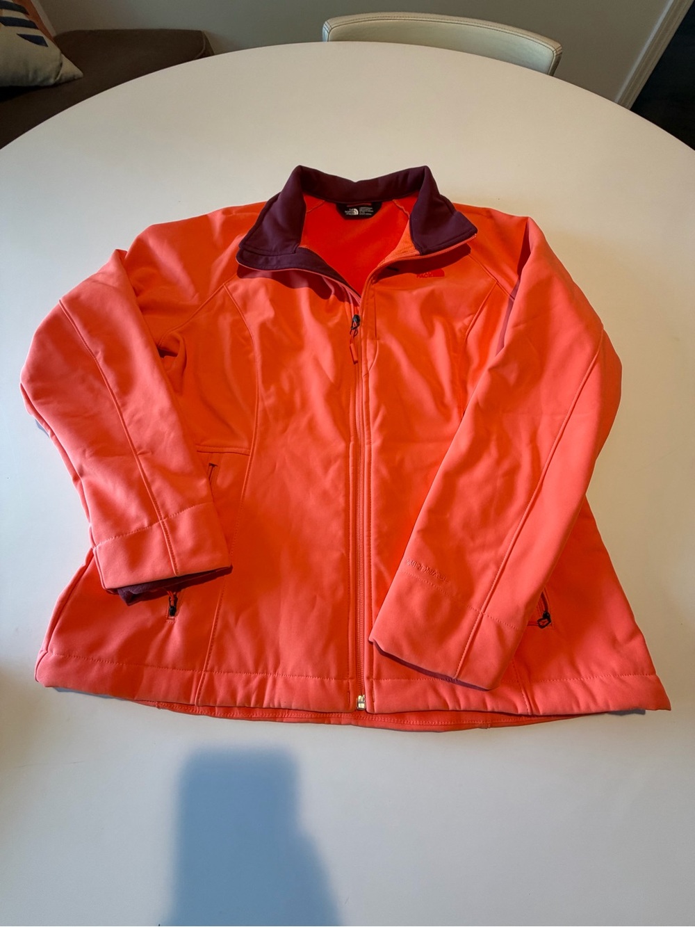 The North Face “Windfall” Women’s Orange Softshell Jacket w/Dark Burgundy Trim